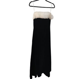 3447)Vtg 80's Scott McClintock Black Strapless Velvet Fur Trimmed Dress Size 10